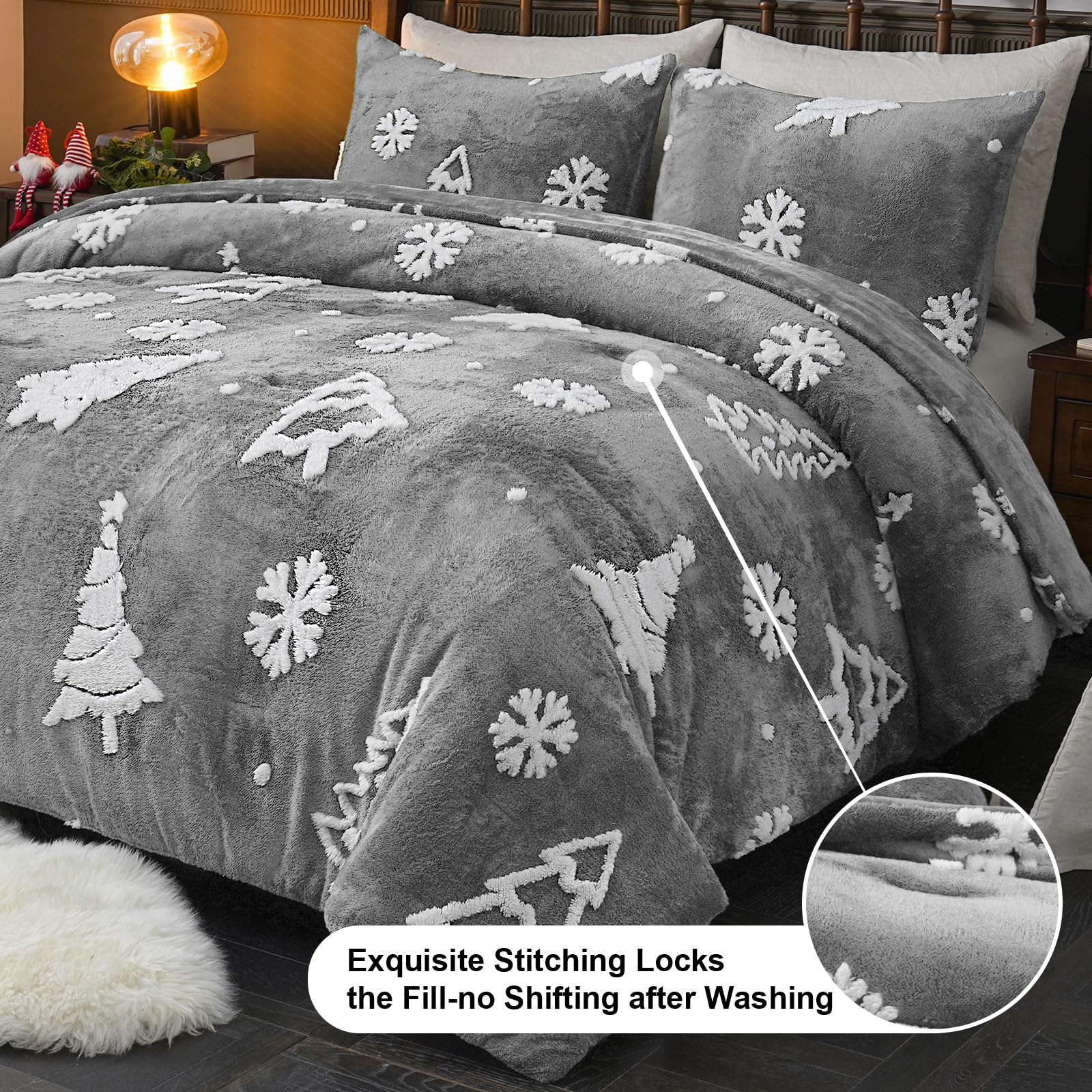 Christmas Tree Jacquard Queen Comforter Set - 3 Piece Winter Bedding