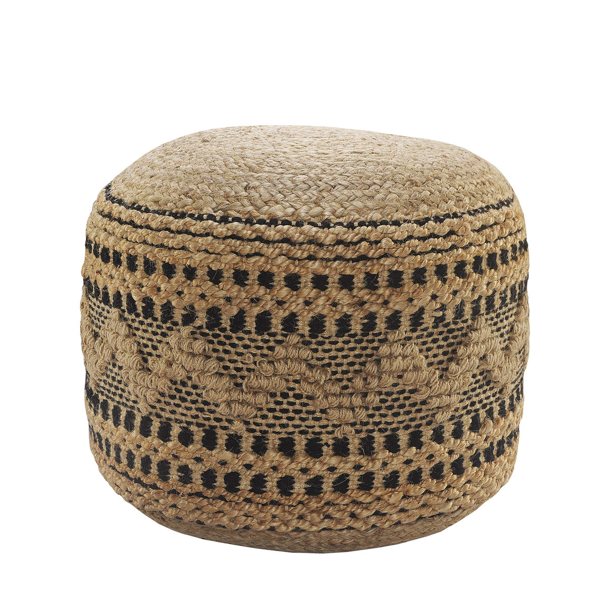 Home Ox Bay Sarah Tan/Black Geometric Hand-Woven Cotton Blend Ottoman