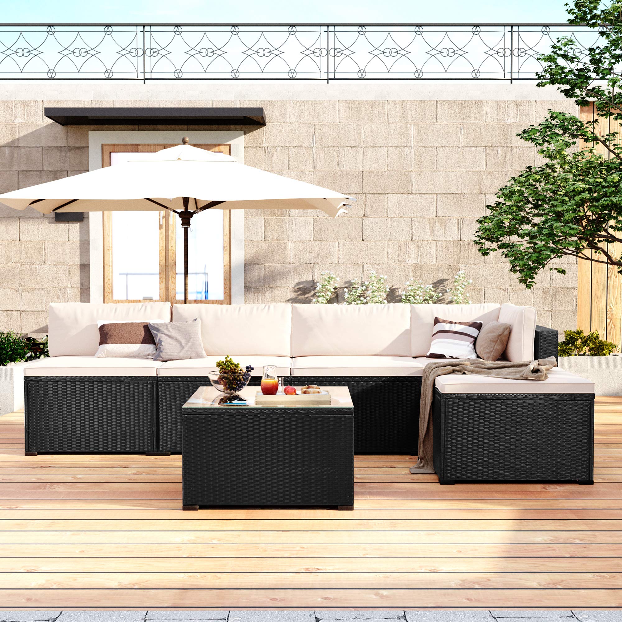 Outdoor Furniture Sofa Set PE Rattan Black Wicker, Patio Chaise Lounge Chair