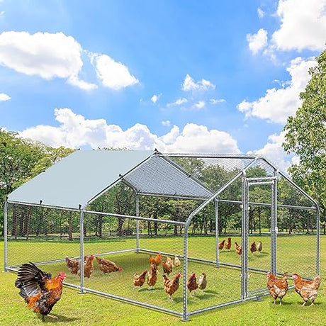 Large Metal Chicken Coop with Waterproof Cover, 19.68'L x 9.84'W x 6.49'H Walk-in