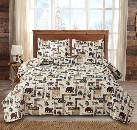 Lodge Bedspread Set Full/Queen Size Rustic Cabin Quilt Set Deer Bedding sets