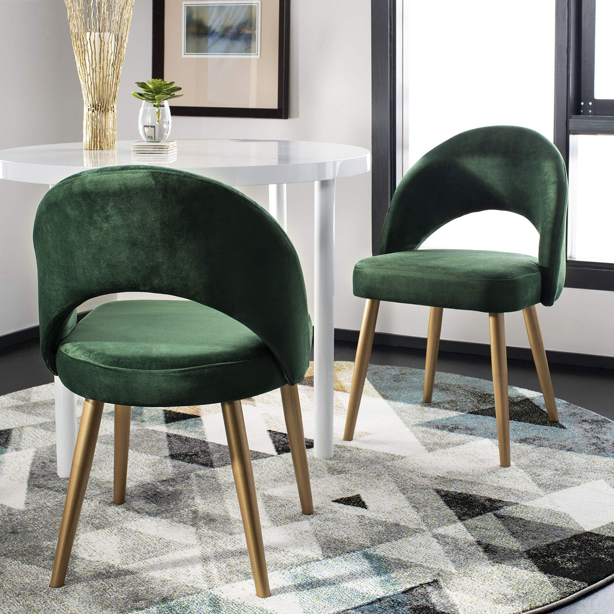 Giani Retro Malachite Green Velvet and Gold Dining Chair, Set of 2