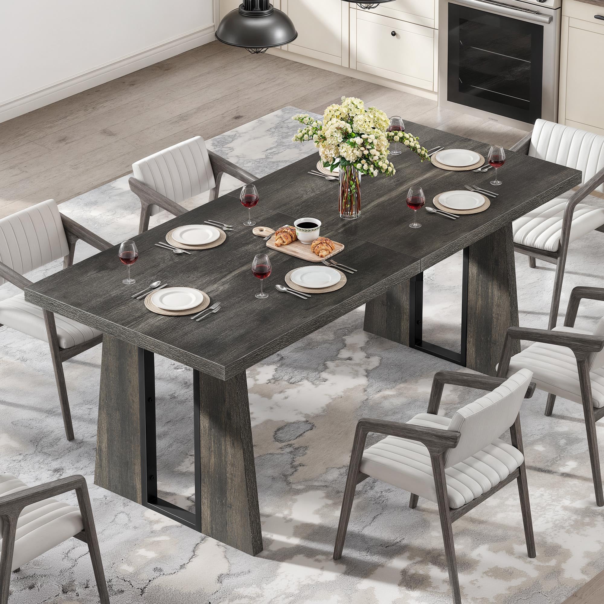 70.86 Inch Rectangle Dining Table for 6-8 People - Rustic Grey