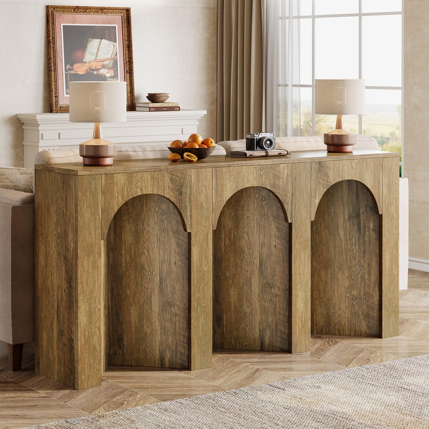 63-Inch Long Sofa Console Table, Farmhouse Narrow Entryway Table for Hallway