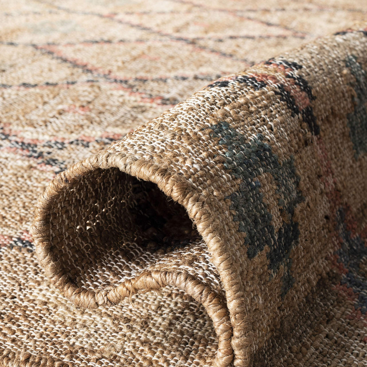 SAFAVIEH Kilim Collection 7' Square Natural/Blue KLM753A Handmade Moroccan Boho Jute & Cotton Area Rug