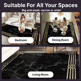 Lezlee Abstract Modern 5'3" x 7'3" Area Rug Black Gold Marble Border - for Living Room,