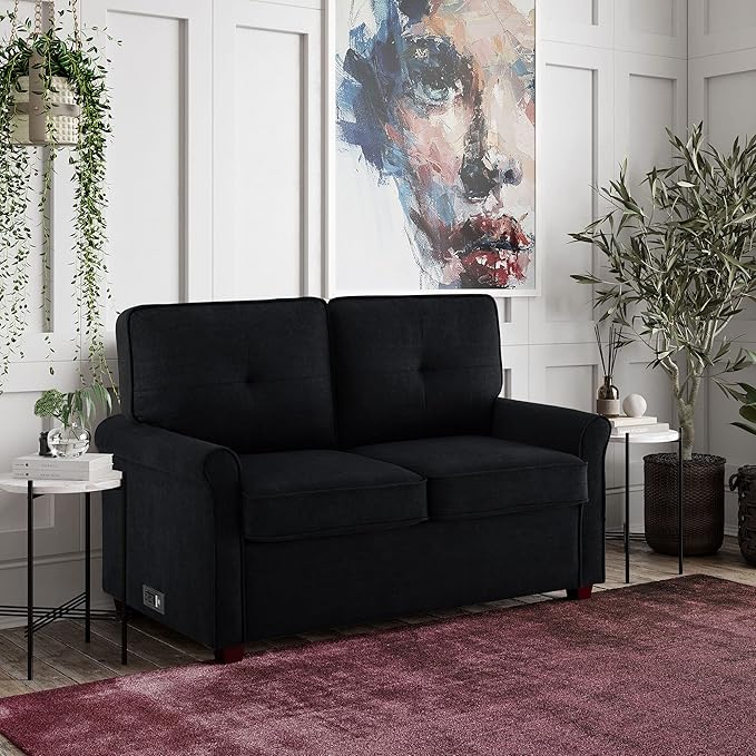 Solutions Armisen Convertible Loveseat, Black Linen