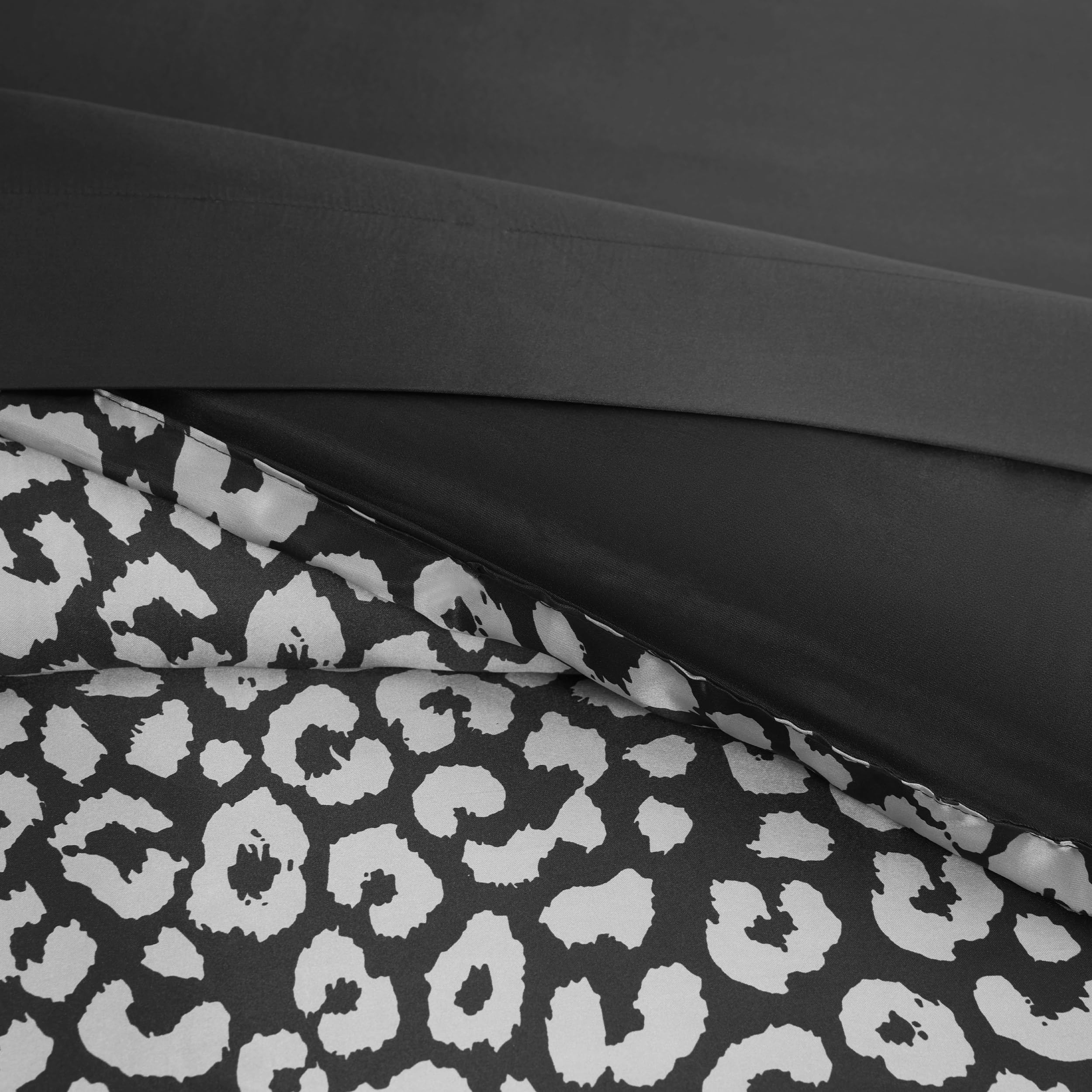 Black Leopard Satin Queen Comforter Set - 8-Piece Luxury Bedding
