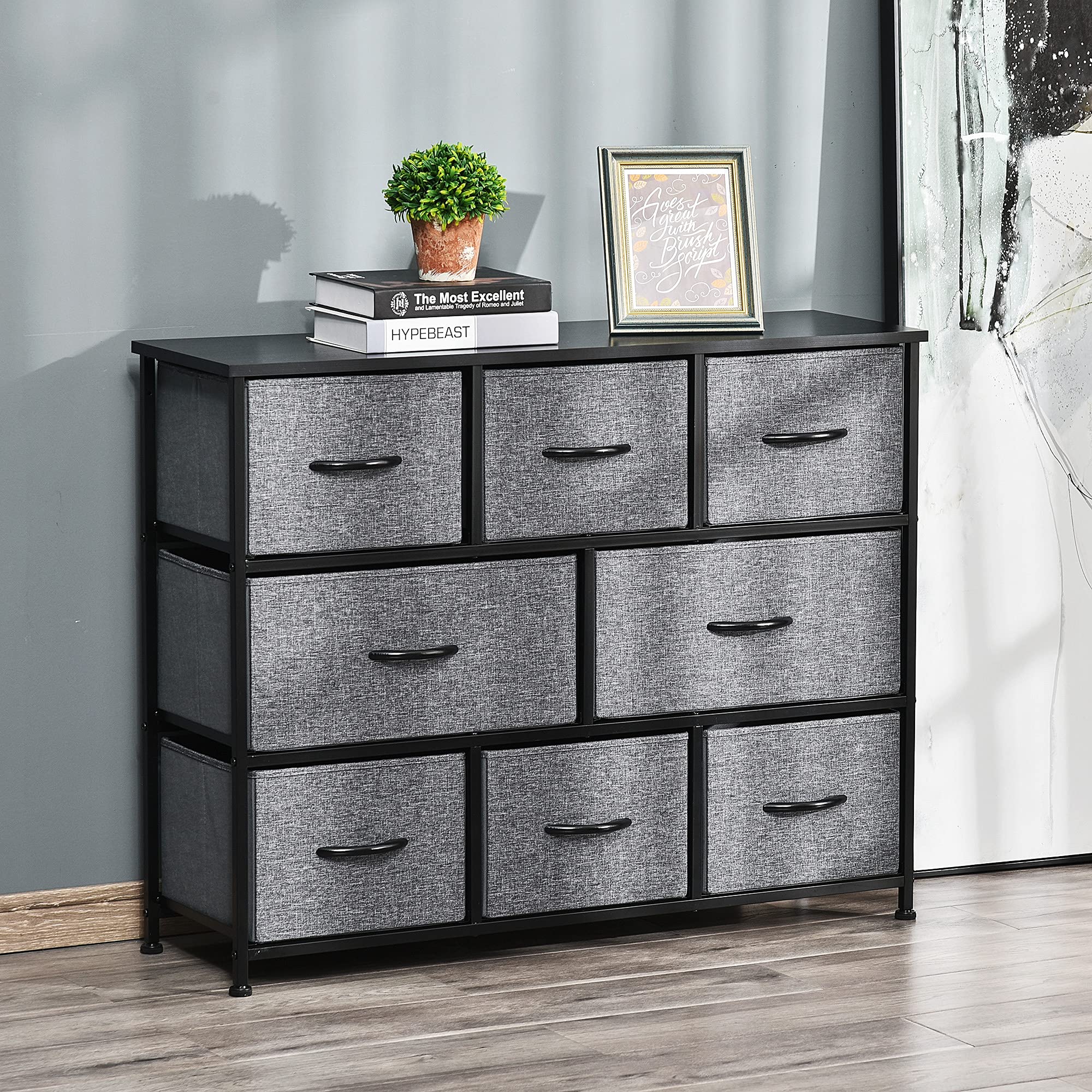 8-Drawer Dresser, 3-Tier Fabric Chest of Drawers, Storage Tower Organizer Unit