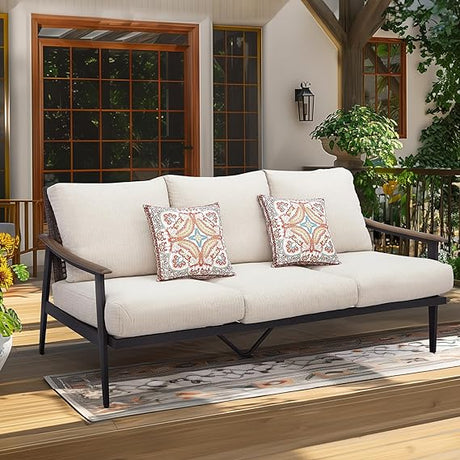 Patio 3 Seats Sofa Outdoor Loveseat, Patio Furniture Metal Outdoor Sofa