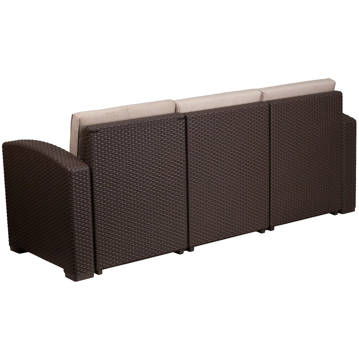 Flash Furniture Seneca Chocolate Brown Faux Rattan Sofa with All-Weather Beige Cushions