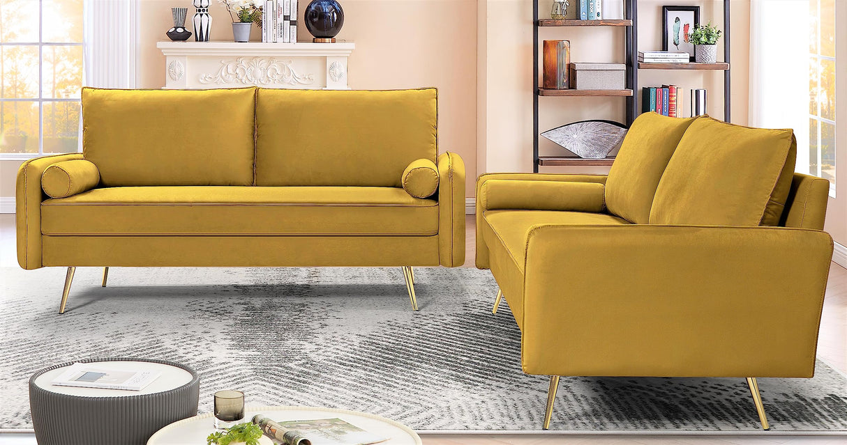 Kent Modern Sofa, European Style Velvet Living Room Furniture with Tapered Legs, Vintage Flair, and Sleek Design, Couch, Greenish Yellow