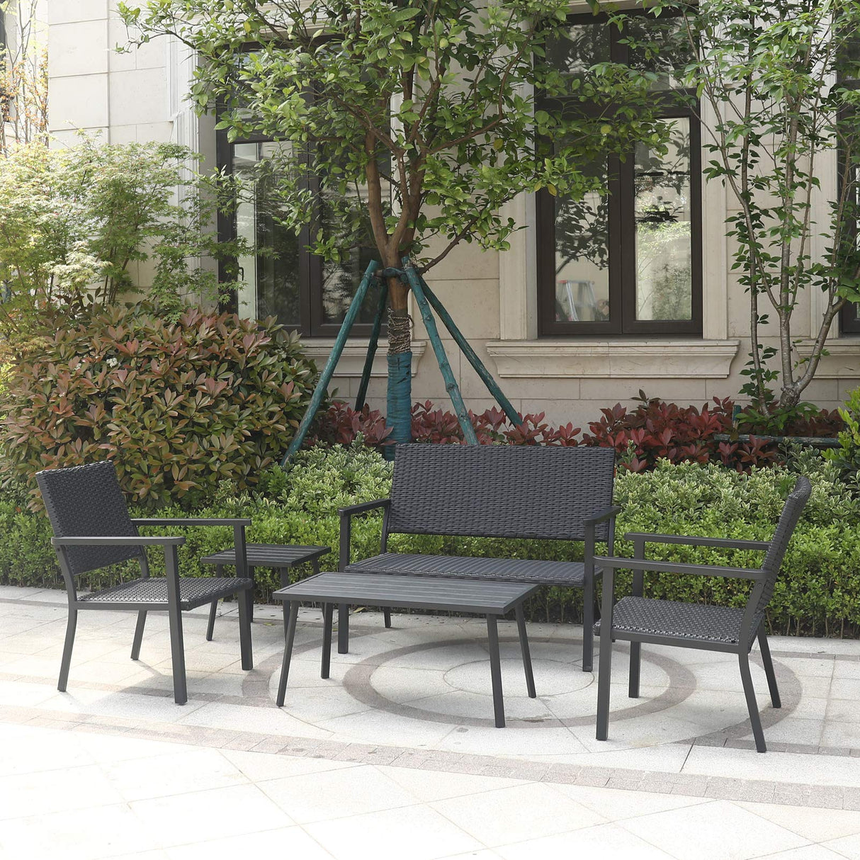 Outdoor Loveseat Bench Chair for Outside Patio Porch, Metal Frame