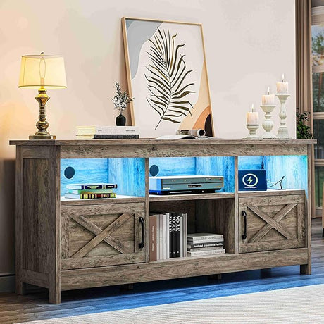 TV Stand for 65 Inch TV, Entertainment Center with LED Light and Power Outlet