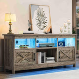 Boho TV Stand for 65 inch TV, Rattan Entertainment Center with Doors and Adjustable