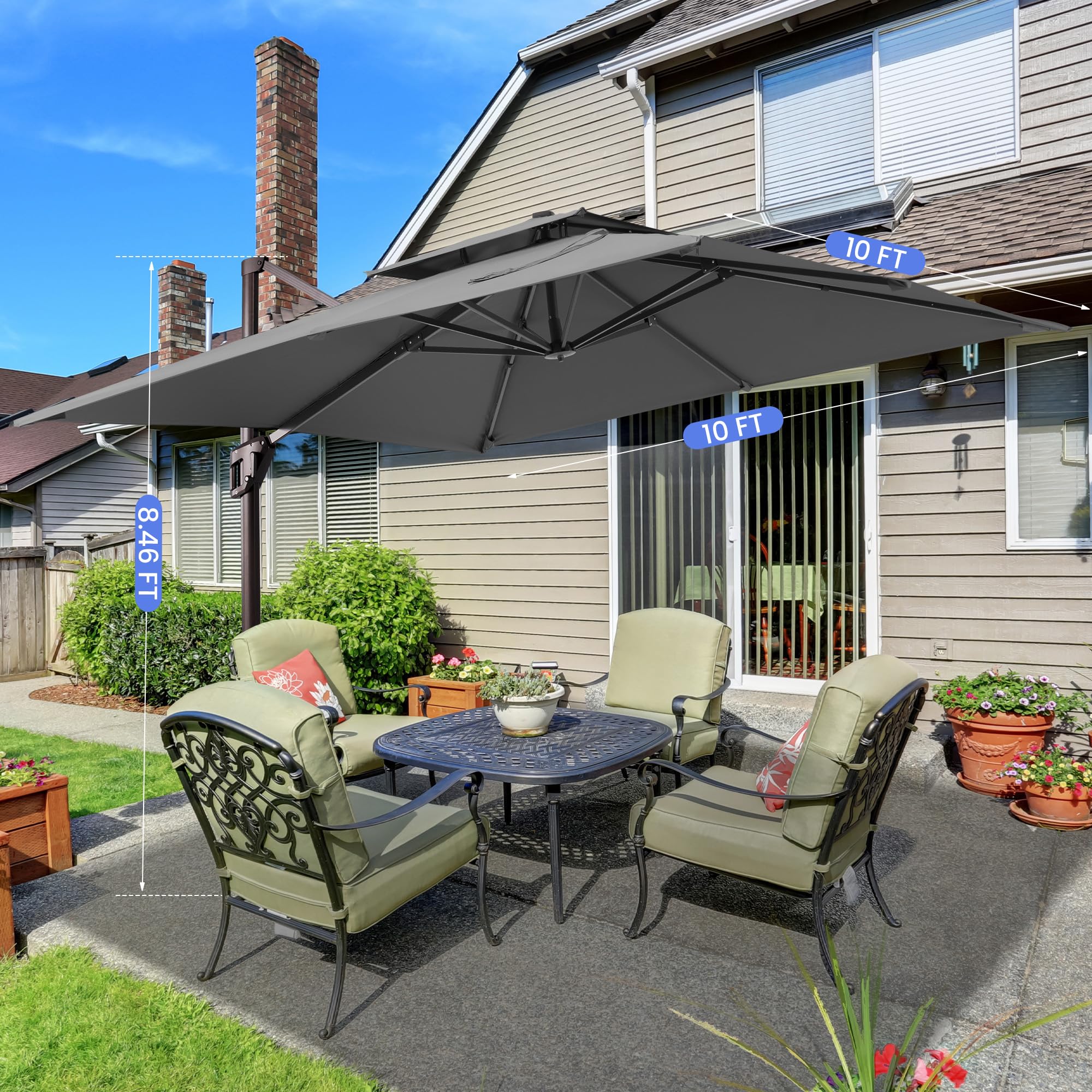 10x10 FT Cantilever Patio Umbrella Double Top Outdoor Square Large Heavy Duty Aluminum Offset Umbrellas