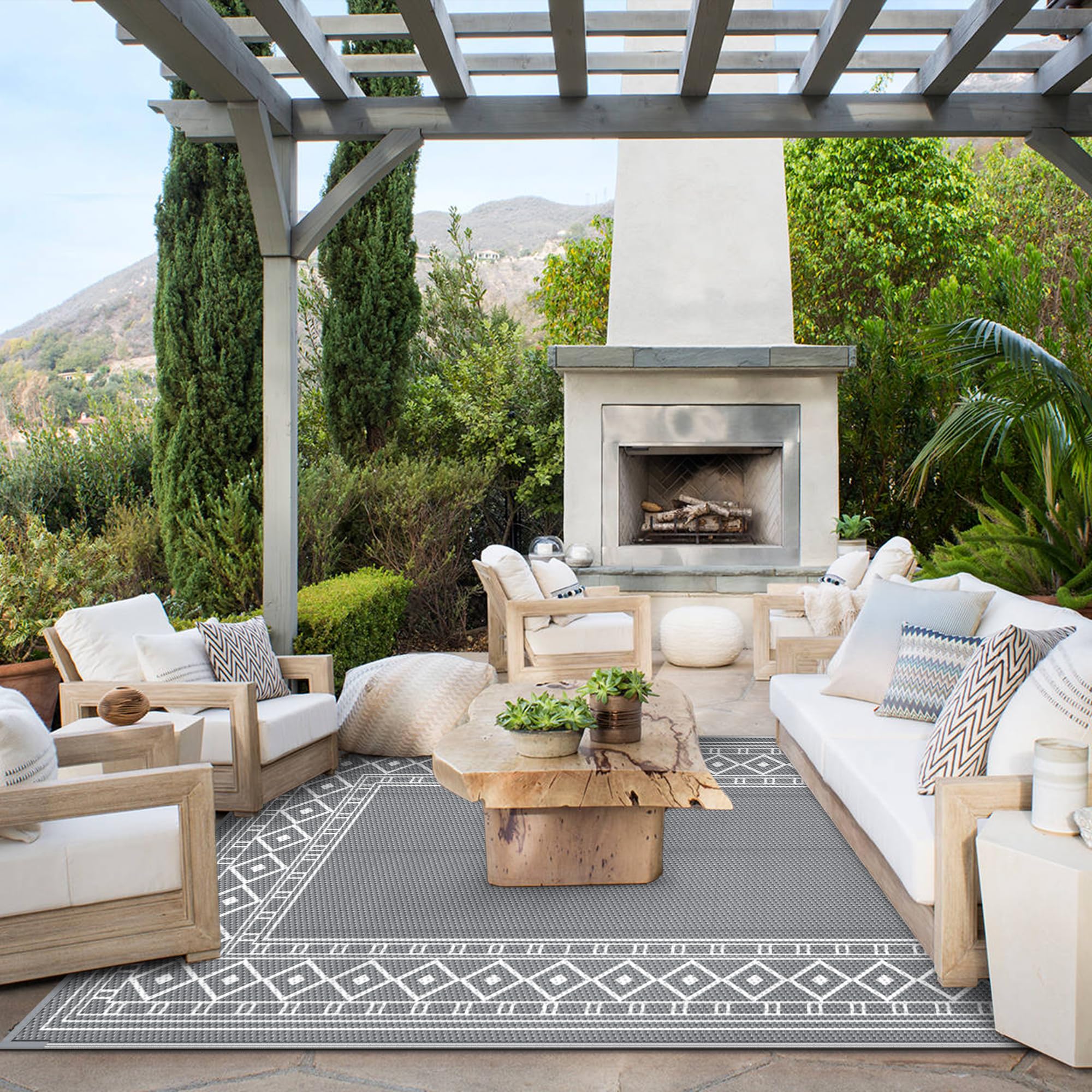 Outdoor Rug 9'x12' for Patio Clearance, Reversible Plastic Straw Outdoor Carpet