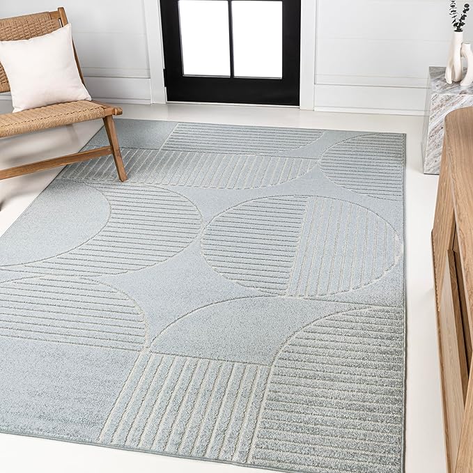 SCN104D-8 Nordby High-Low Geometric Arch Scandi Striped Taupe/Beige 8 ft. x 10 ft