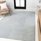 SCN104D-8 Nordby High-Low Geometric Arch Scandi Striped Taupe/Beige 8 ft. x 10 ft