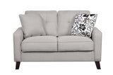 Lillana Linen Upholstered Mid-Century Modern Loveseat with Two Accent Pillows, Beige