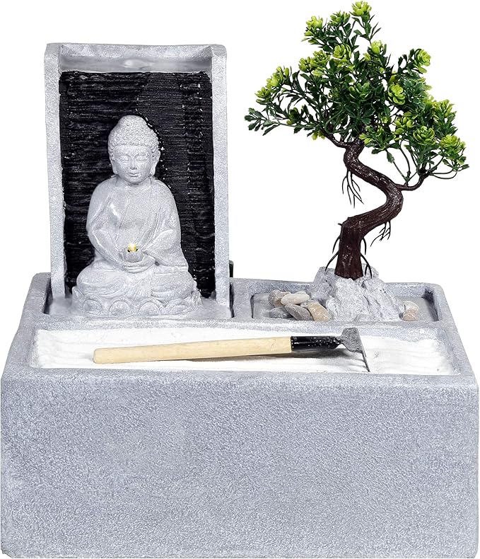 WIN1138 13" Indoor Tabletop Tiering Bowls Water Fountain with LED Lights – Cascading Water Feature for Home