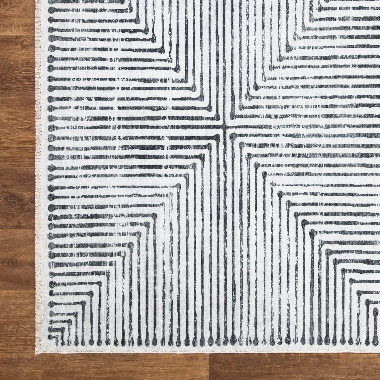 Caria Washable Non-Slip 5x7 Rug - Ivory/Black Striped Area Rug for Living Room,