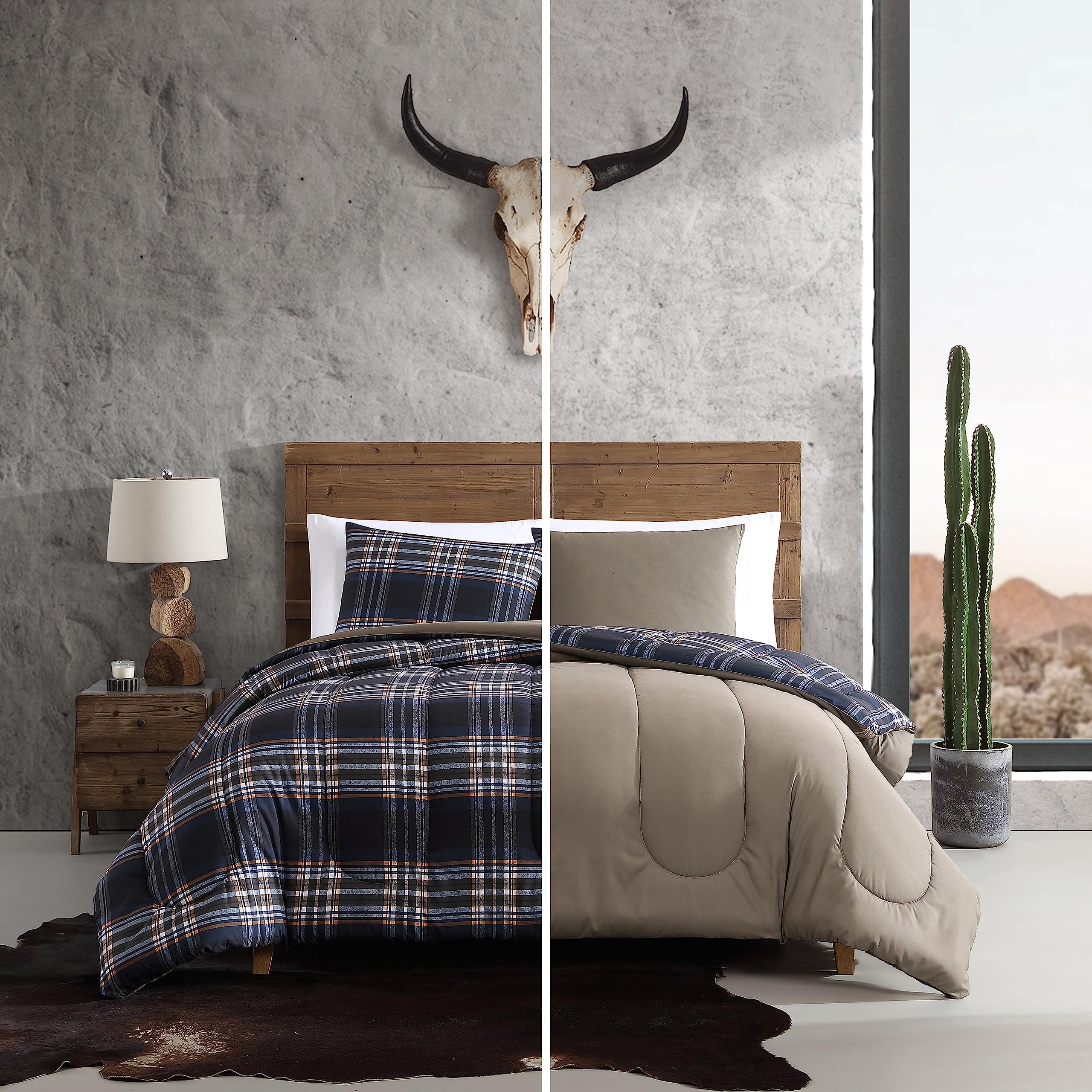 Queen Comforter Set - Soft Reversible Bedding with Box-Stitch Design