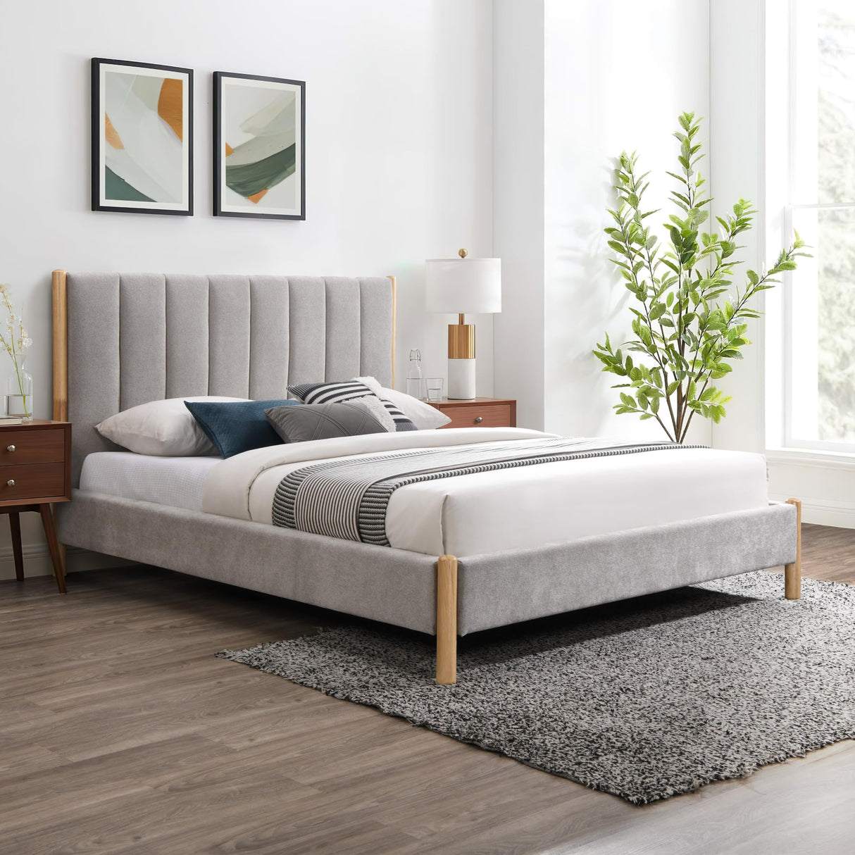 KonaGrey-K Kona Collection Mid-Century Modern Upholstered King Bed