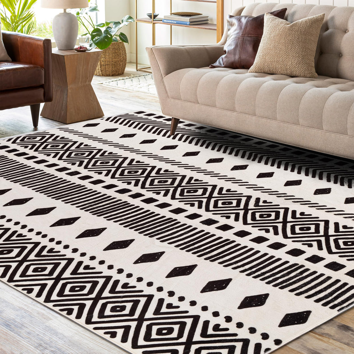 Living Room Area Rug 5x7, Ultra-Thin Non Slip Washable Farmhouse Rugs for Bedroom,