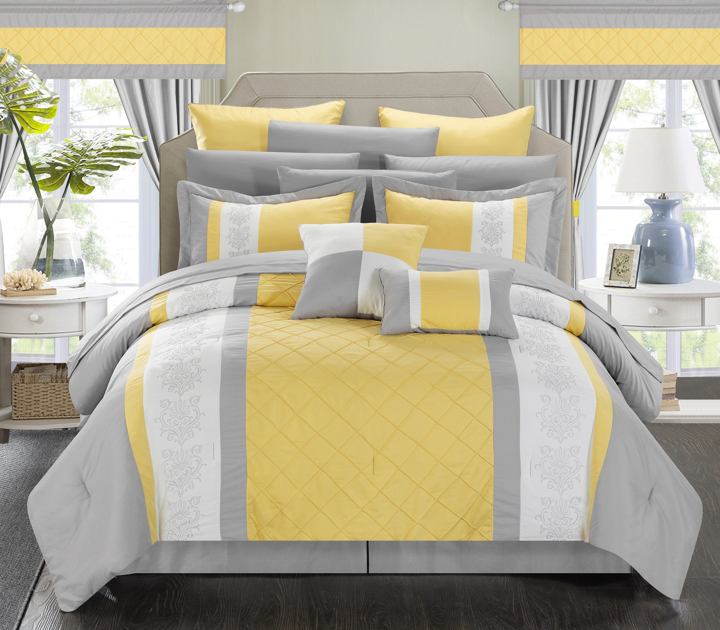 Bed in a Bag Comforter Set, King Size (24 Pieces), Danielle - Pintuck Embroidery