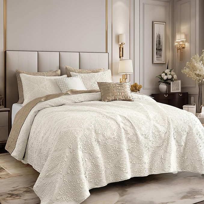 Silky Satin Quilt Set 5 Pcs King Cooling Comforter Lightweight Summer Bedding