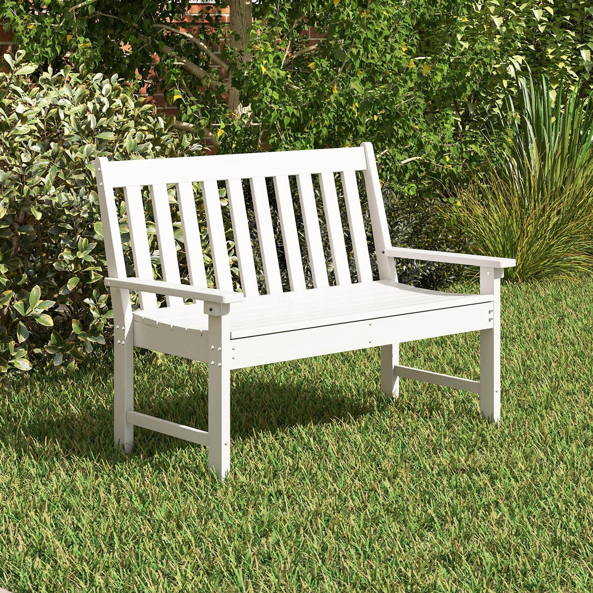 2-Person Outdoor Garden Park Bench, All-Weather HDPE Patio Loveseat Chair