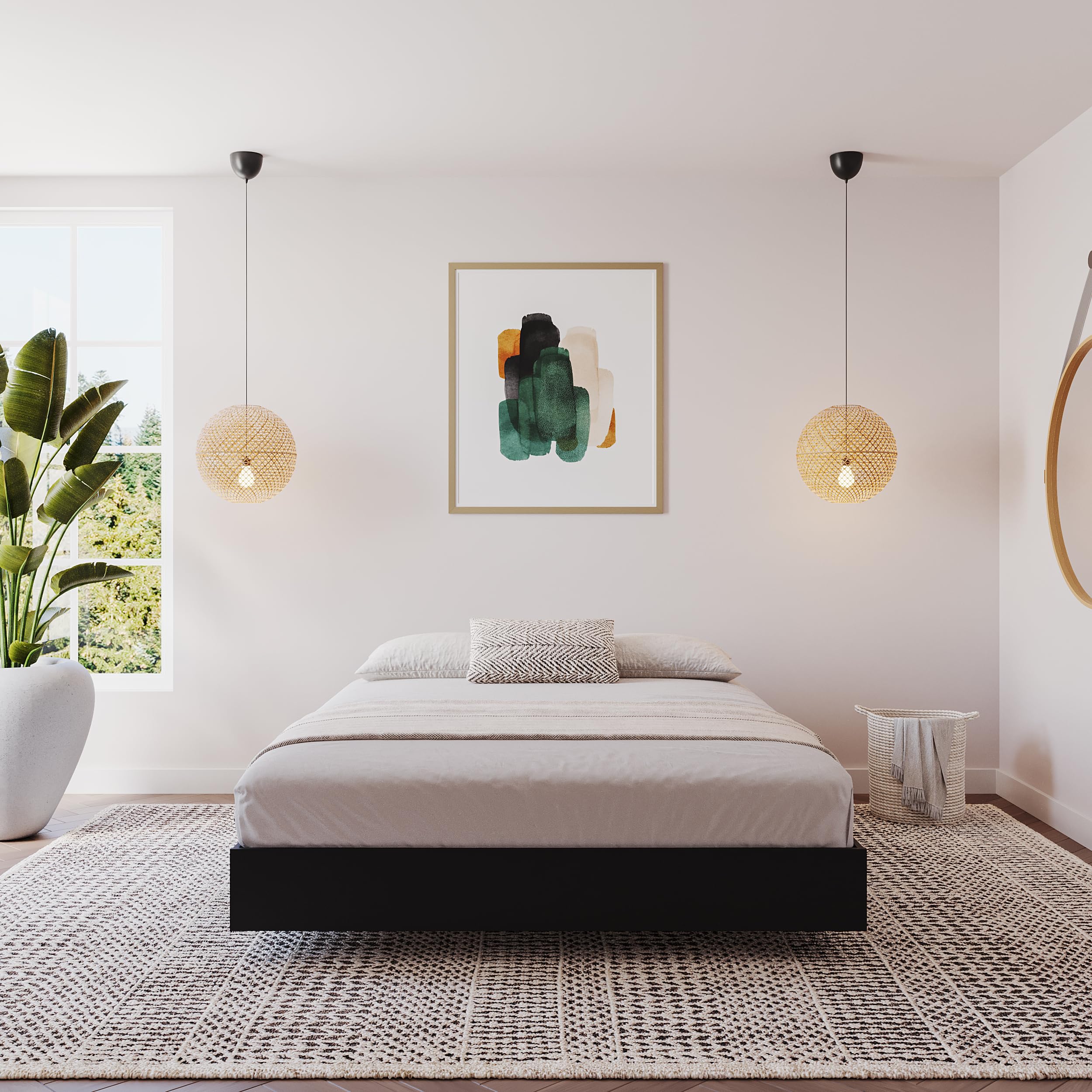Platform Bed, Black, Queen