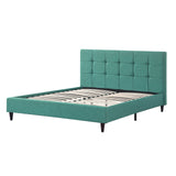 Modern Platform Bedframe With Wooden Slats, King Size, With Square Stitching Tufted