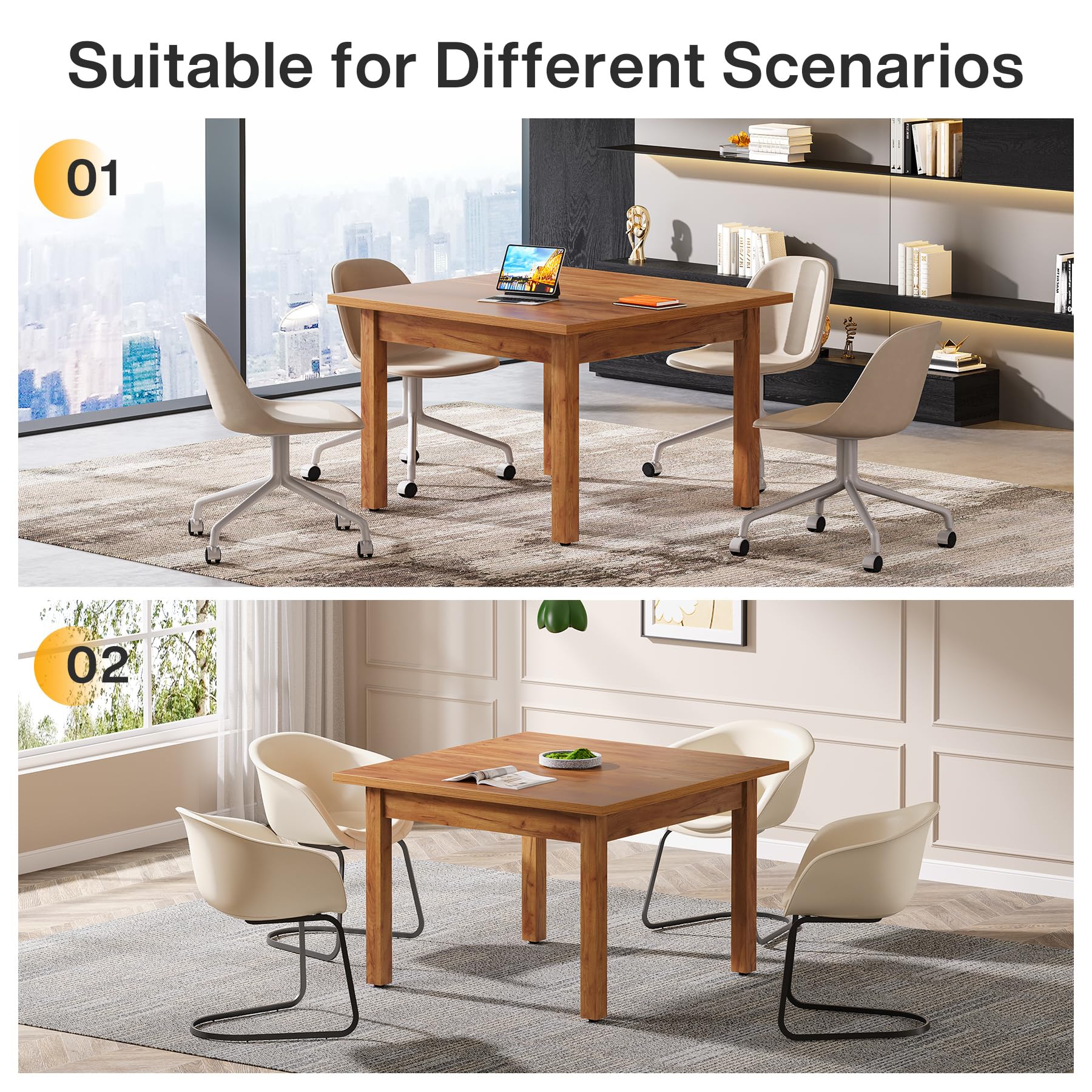 39.4-Inch Square Conference Table for 4 People, Small Wooden Meeting Room Table