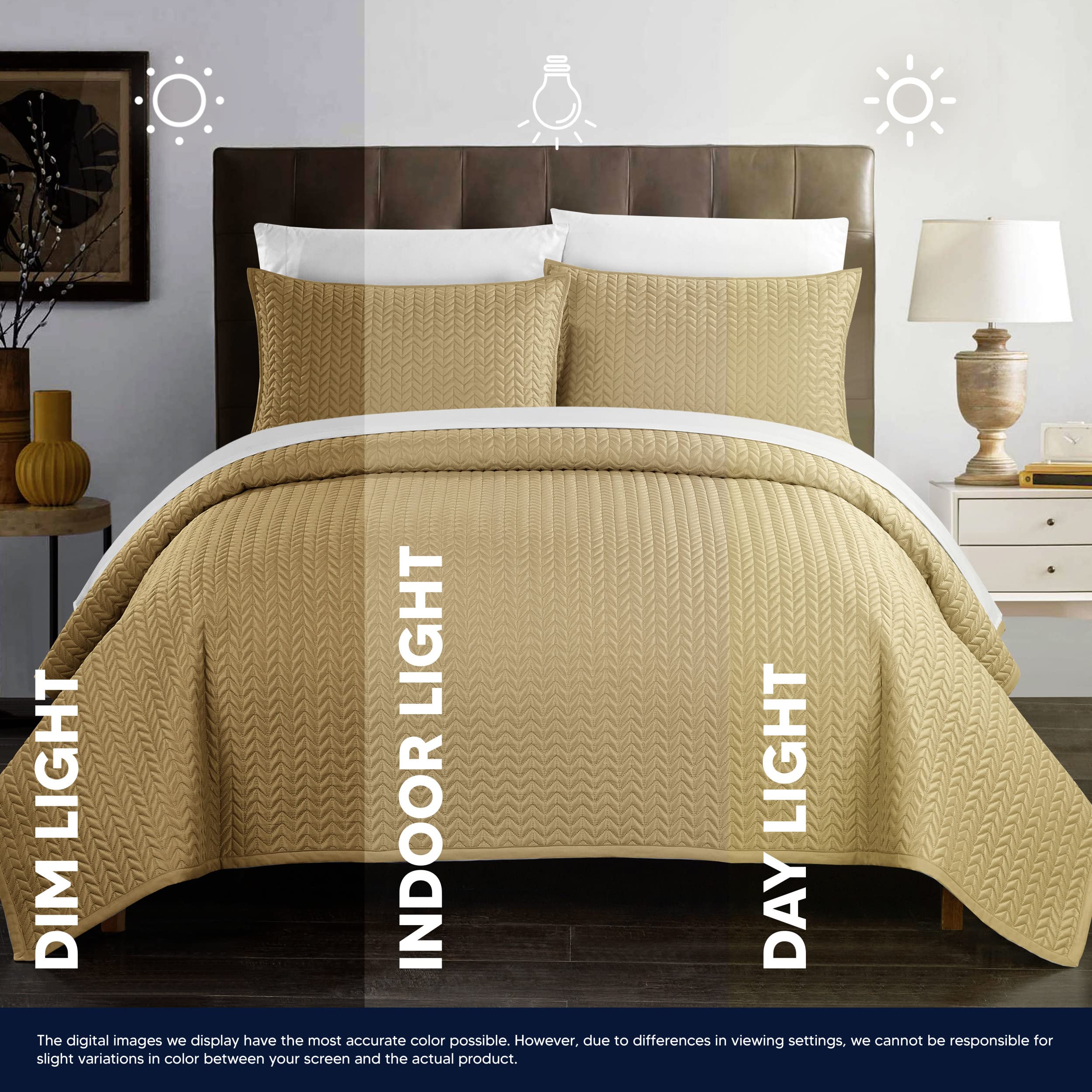 Weaverland Geometric Chevron Quilt Set - Queen Size Silver