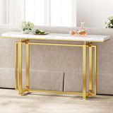 55’’ Gold Console Table, Marble Pattern Top Entry Table, Sofa Table with Gold Metal Leg
