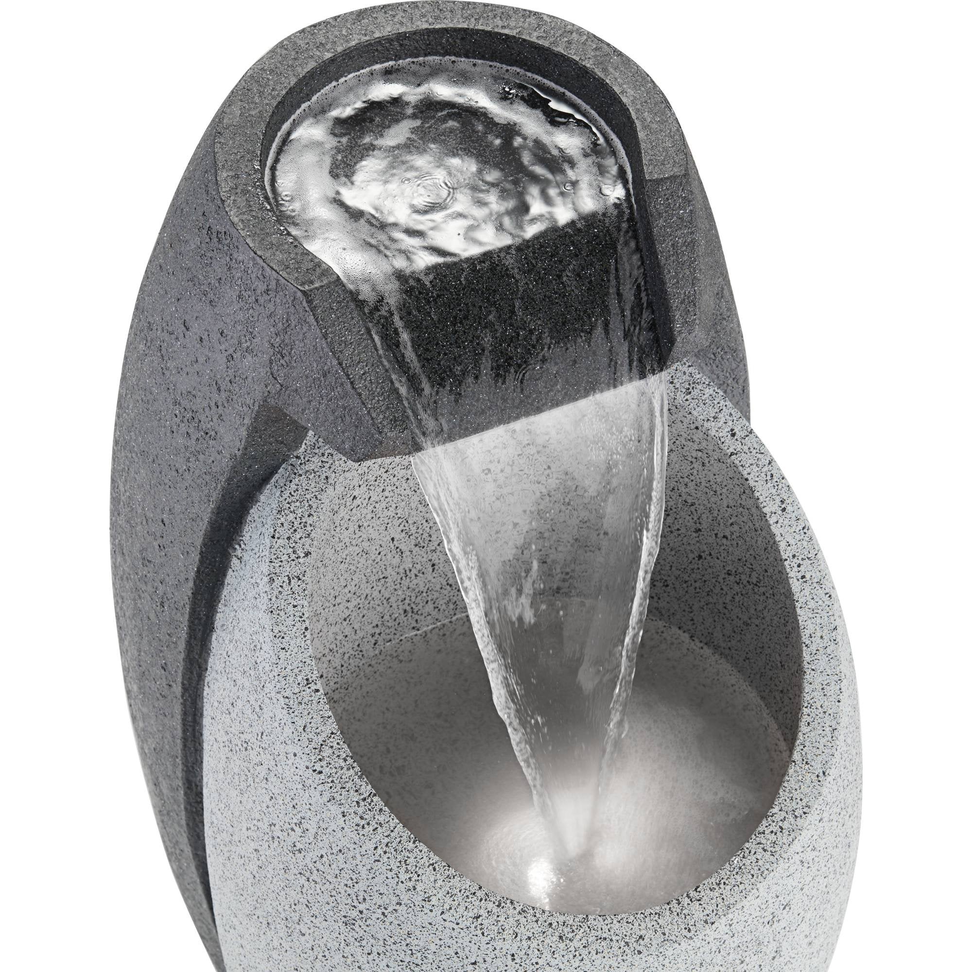 Waterfall Modern Outdoor Floor Water Fountain with LED Light Plug-in Gray Black