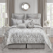 9-Piece Jacquard Damask Comforter Set - Queen Size Silver Gray