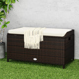 Outdoor Wicker Storage Bench Deck Box, Large PE Rattan Patio Storage Bench