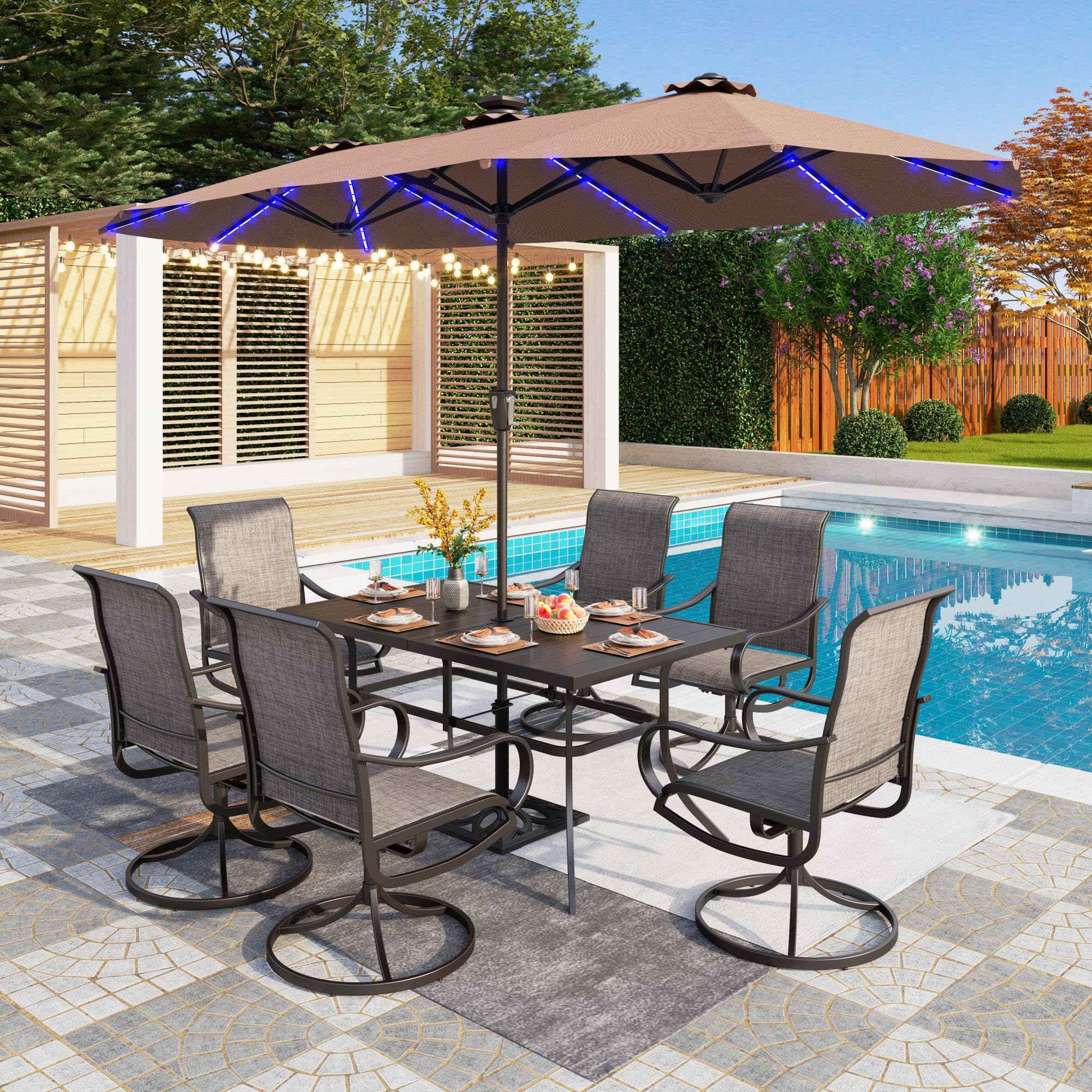 13ft Large Patio Umbrella with Solar Lights, Double-Sided Outdoor Market Rectangle Umbrella