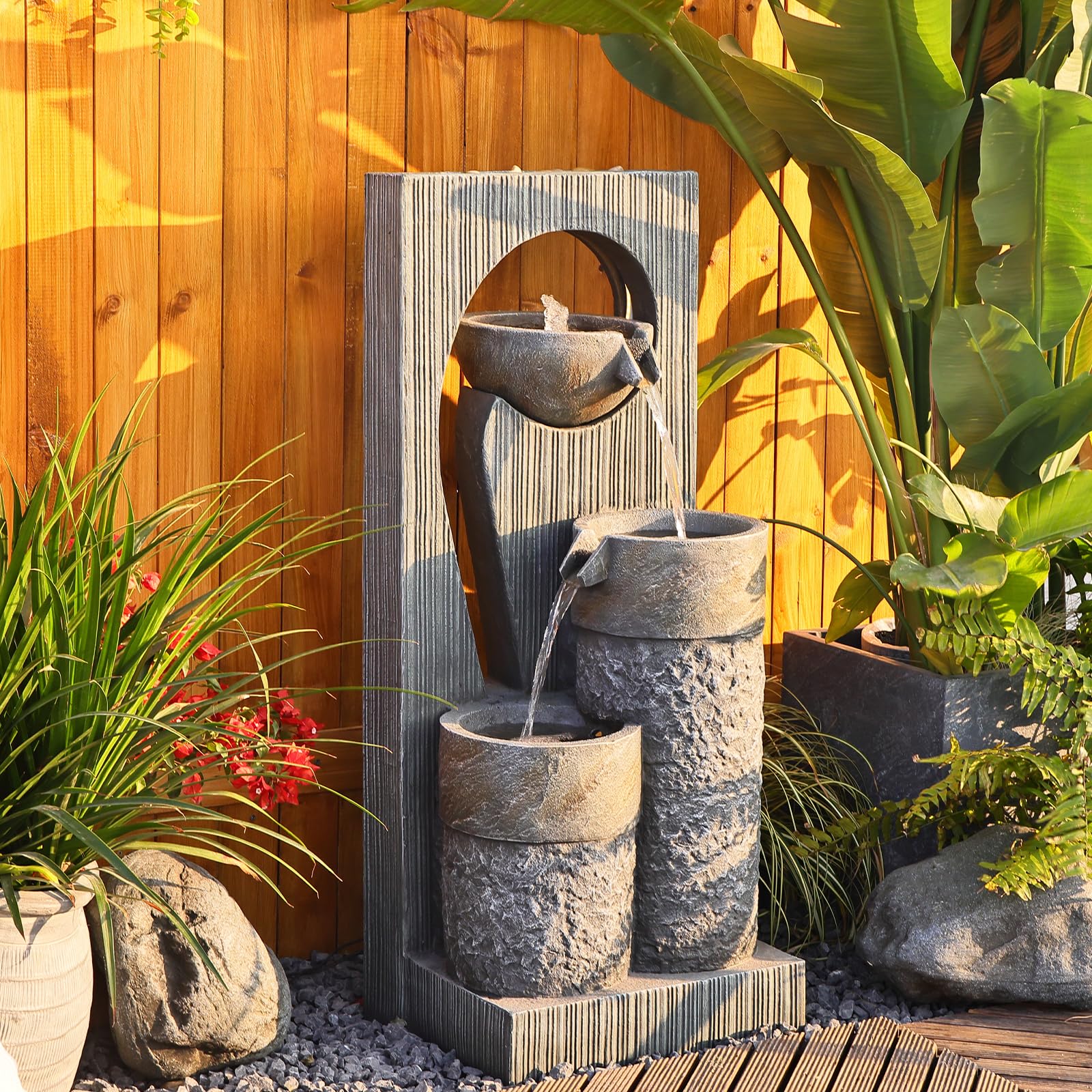 Outdoor Water Fountain Garden Waterfall - Large Indoor Fountains Modern Freestanding