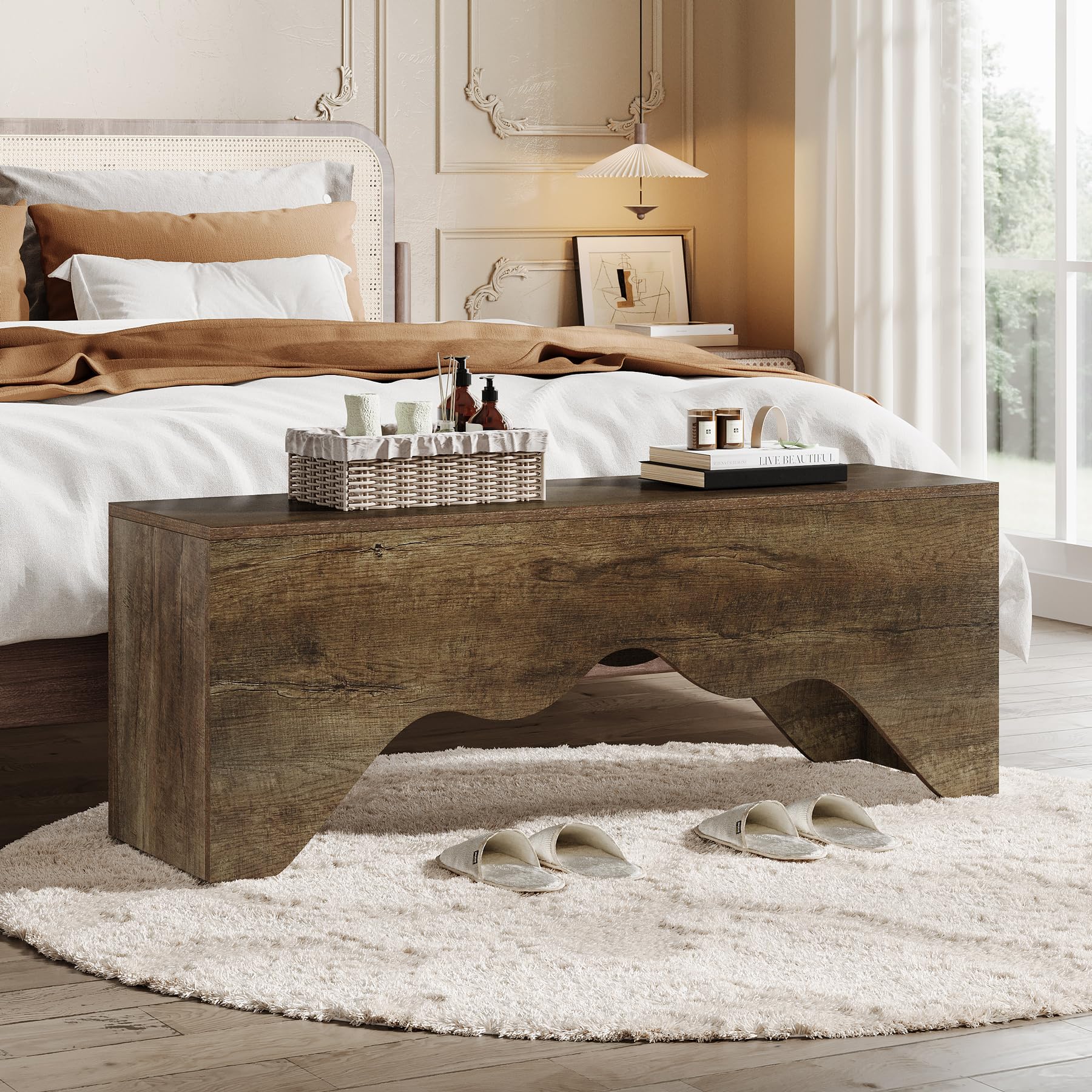 Shoe Bench, 47.24-Inch Entryway Bench with Elegant Wave Design, Dining Room Bench