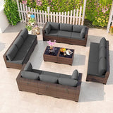 Outdoor Patio Furniture Set 6 Pieces Sectional Rattan Sofa Set Brown PE Rattan Wicker