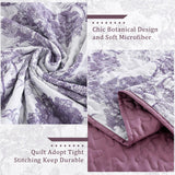 Botanical Quilt Set Queen Size, Purple 3 Pieces Floral Plants Printed