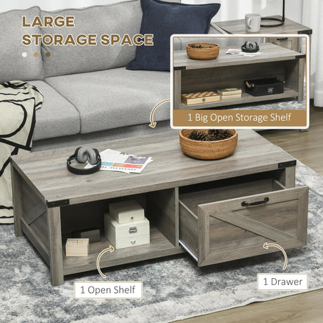 Farmhouse Coffee Table with Storage and Drawer, Rustic Coffee Table for Living Room,