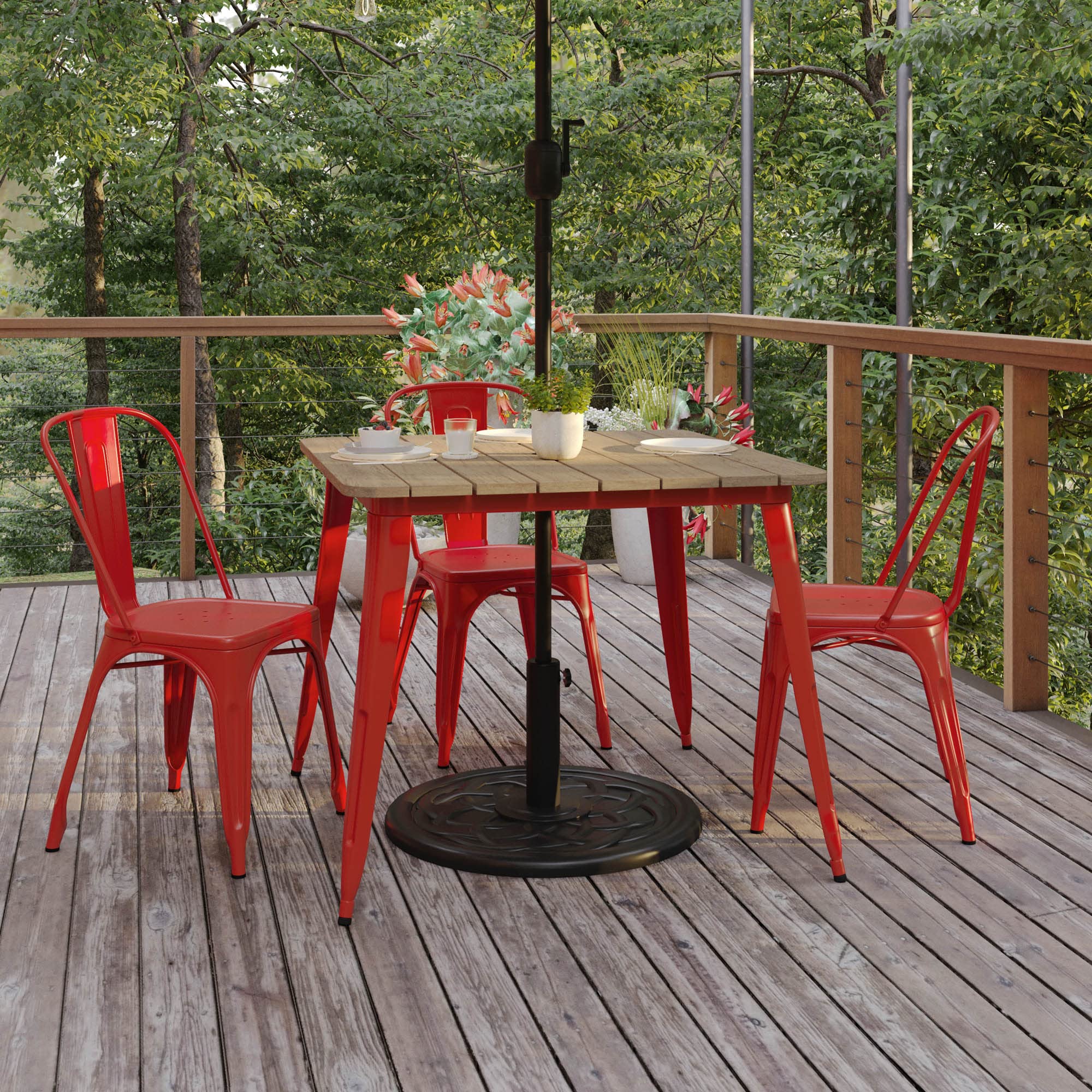 Declan Commercial Outdoor Dining Table with Umbrella Hole, All Weather Poly Resin Top