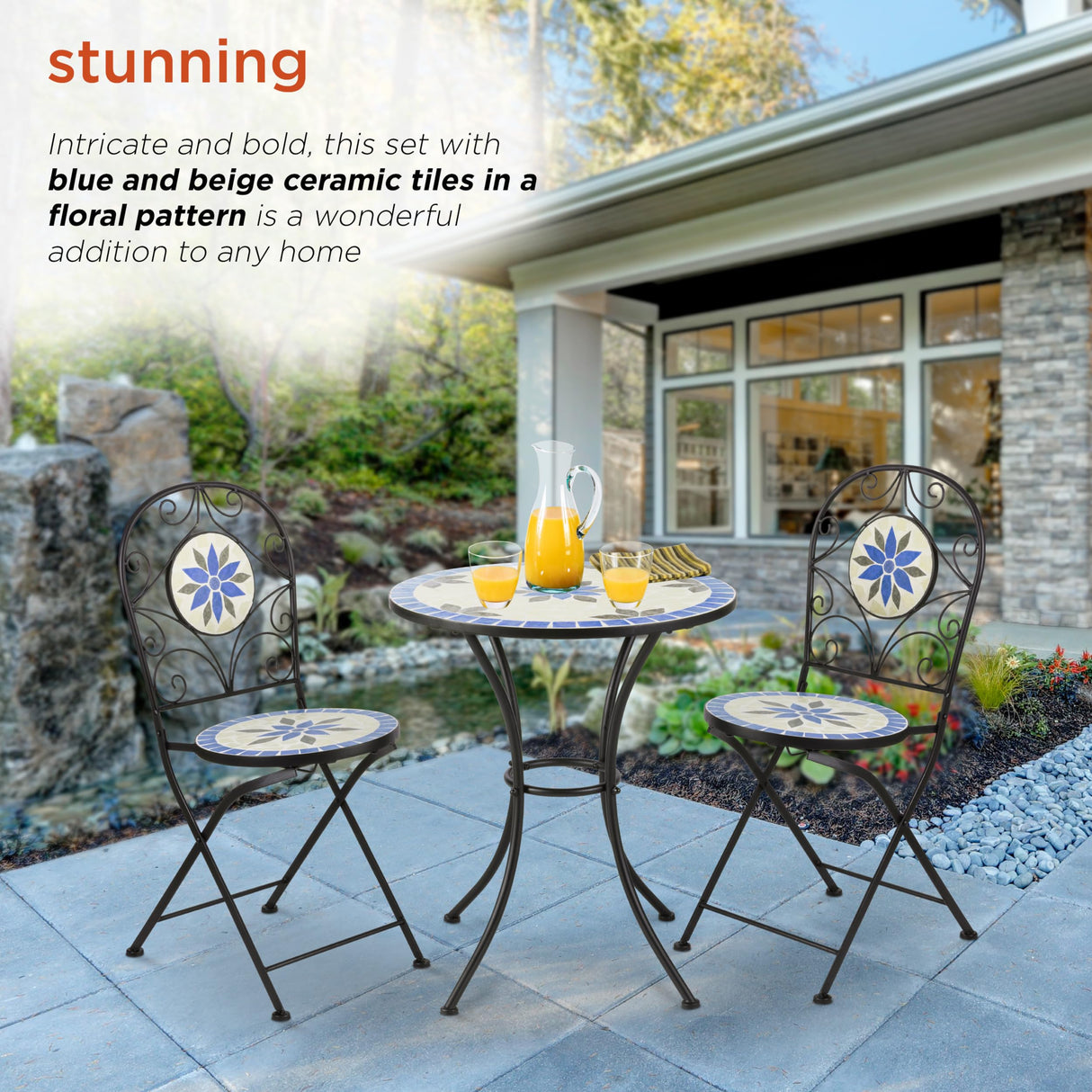 Corporation Blue and Beige Mosaic Bistro Set