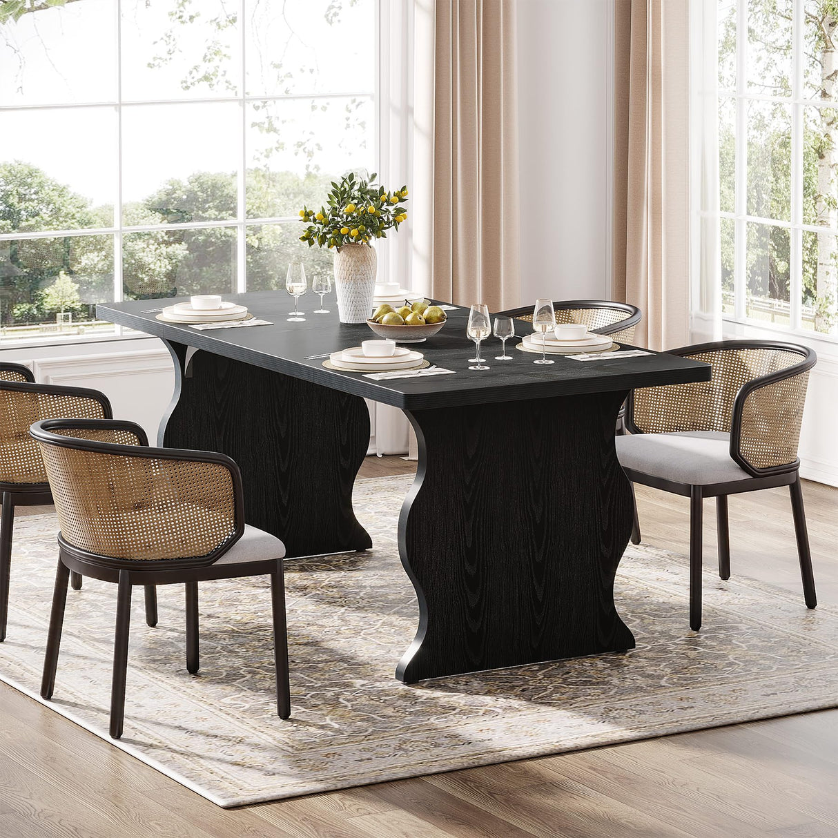 63-Inch Black Rectangular Dining Table for 4-6
