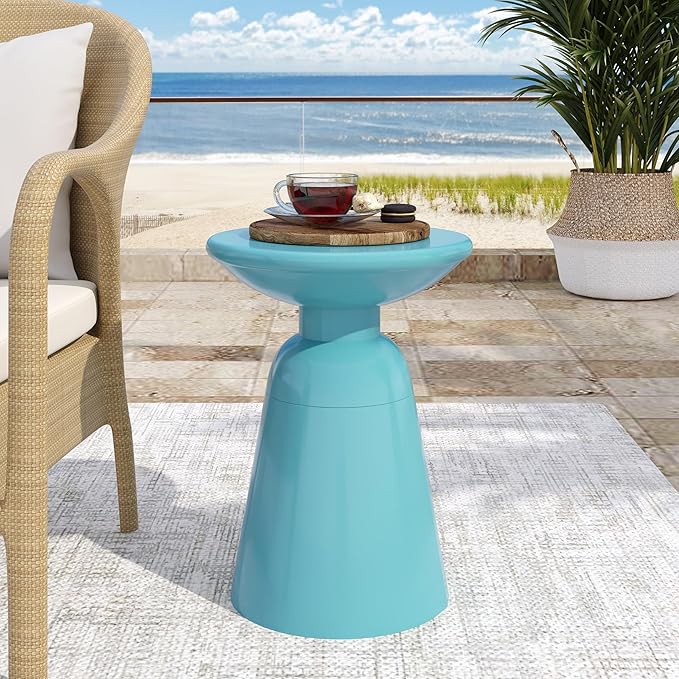 Metal End Table-Large for Living Room (Navy Blue) (15"x21", Black)